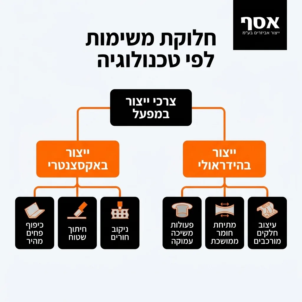 אינפוגרפיקה — חלוקת משימות לפי טכנולוגיה: צרכי ייצור במפעל