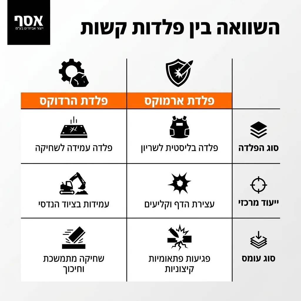 אינפוגרפיקה — השוואה בין פלדות קשות: השוואה בין פלדת ארמוקס, פלדת הרדוקס