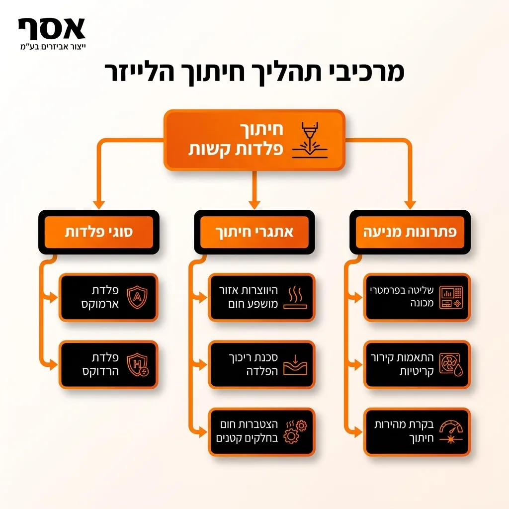 אינפוגרפיקה — מרכיבי תהליך חיתוך הלייזר: חיתוך פלדות קשות