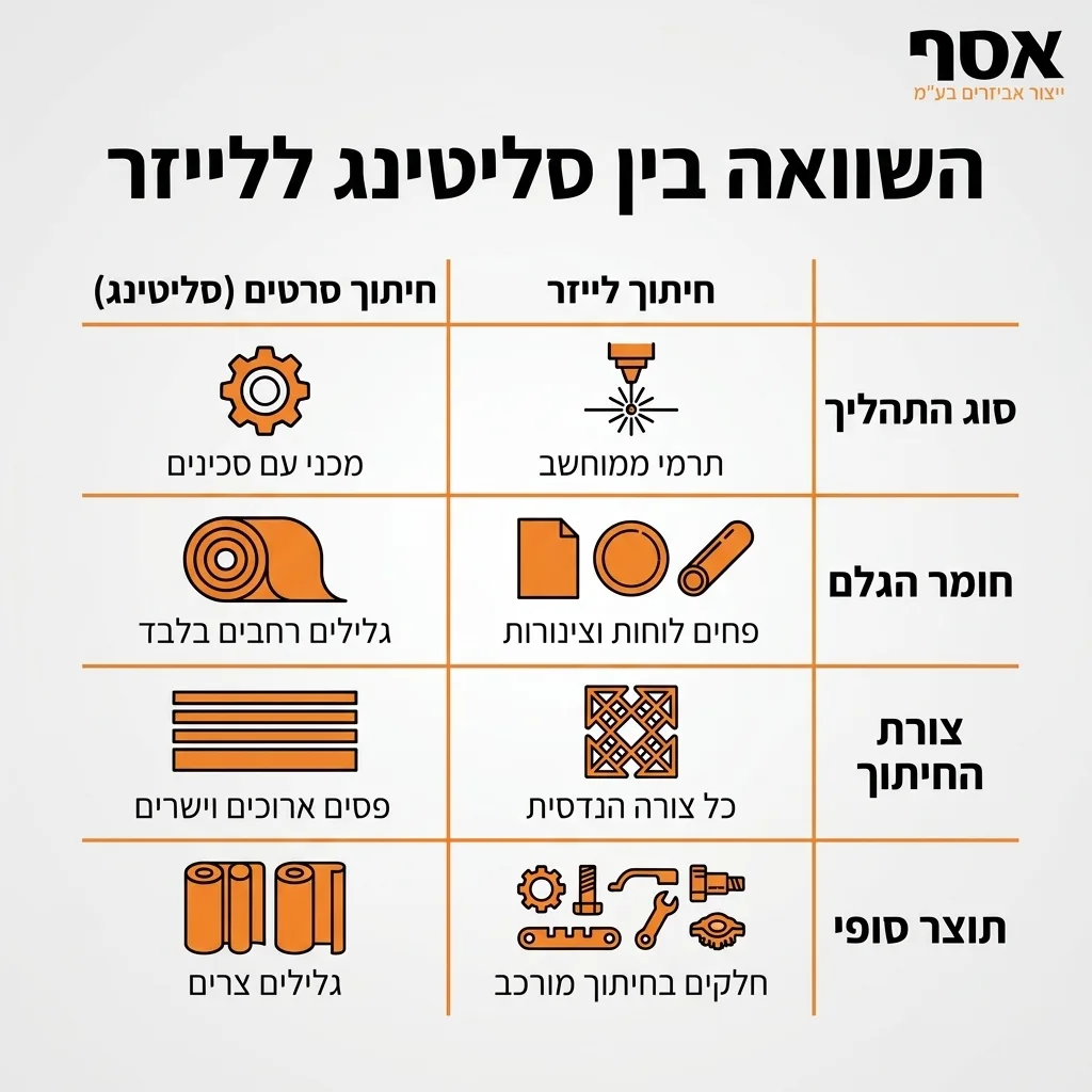 אינפוגרפיקה — השוואה בין סליטינג ללייזר: השוואה בין חיתוך סרטים, חיתוך לייזר