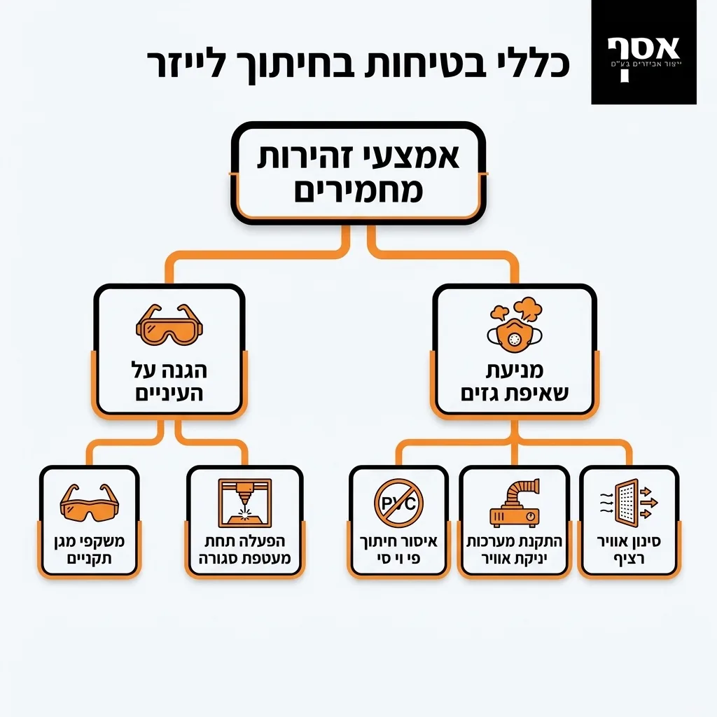 אינפוגרפיקה — כללי בטיחות בחיתוך לייזר: אמצעי זהירות מחמירים